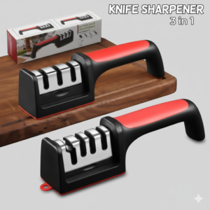 Professional 3-Stage Kitchen Knife Sharpener RS-168 – Manual Sharpening Tool for Steel Knives with Ergonomic Handle & Non-Slip Base for Safe and Easy Use